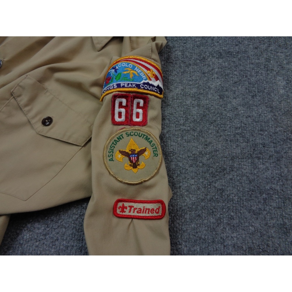 Vintage Boy Scouts of America Shirt Mens L Brown Assistant Scoutmaster Patches - Picture 11 of 14
